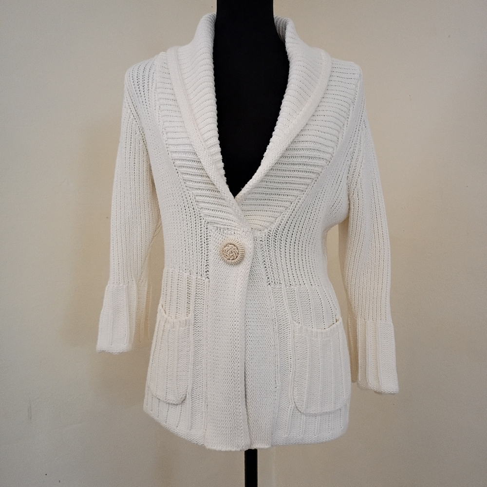 White House Black Market Ivory Shawl Collar Cardigan Medium